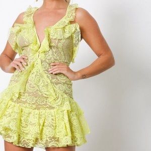 For love and lemons yellow lacy mini dress size S